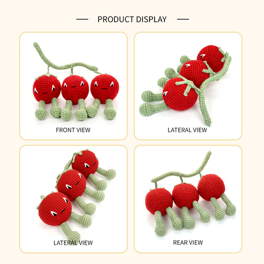 Crochet Cherry Plush Toy, Handmade Amigurumi Fruit Doll Gift