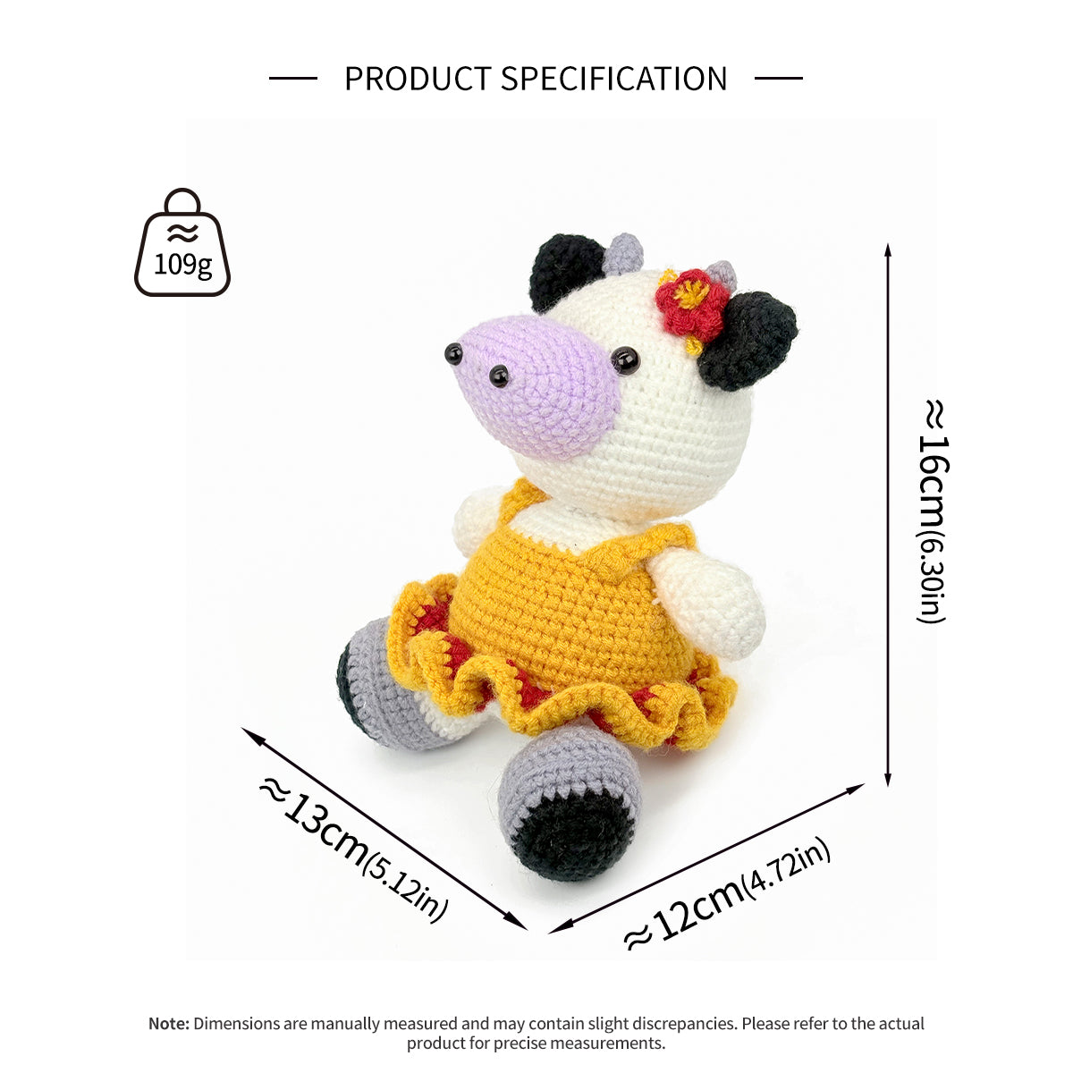 Crochet Cow Plush Doll, Handmade Amigurumi Farm Animal Toy for Kids Gift