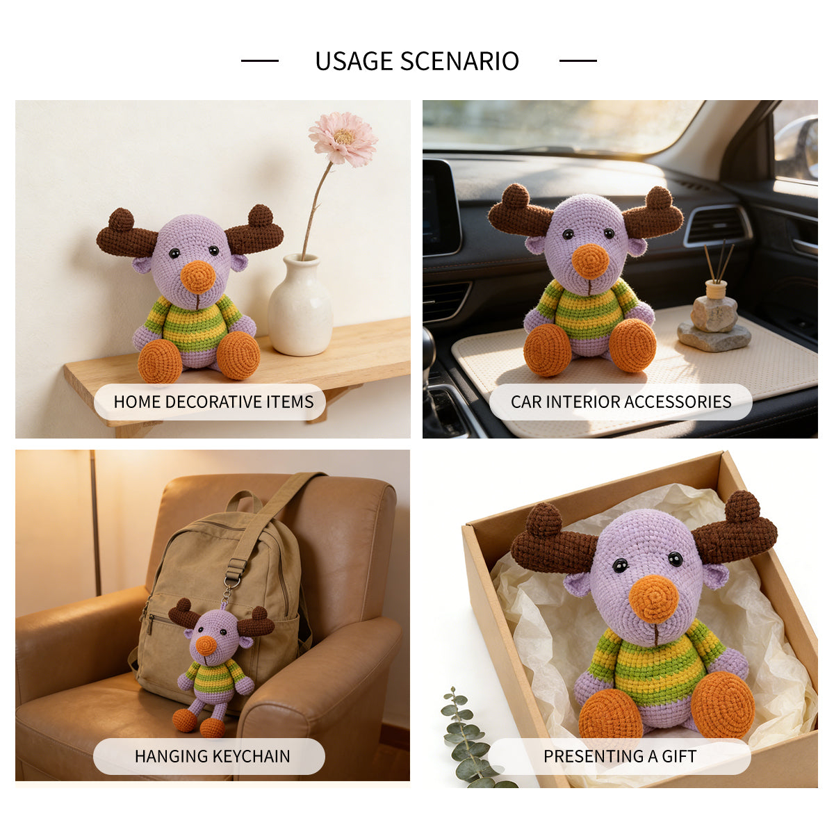 Handmade Crochet Moose Plush Toy - Colorful Amigurumi Woodland Baby Gift