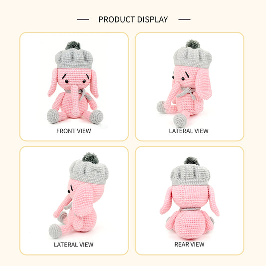 Crochet Pink Elephant Plush Toy, Handmade Amigurumi Animal Doll Gift