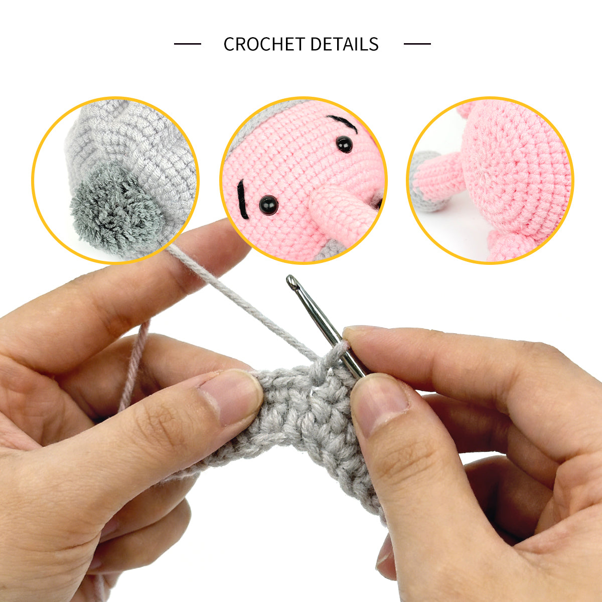 Crochet Pink Elephant Plush Toy, Handmade Amigurumi Animal Doll Gift