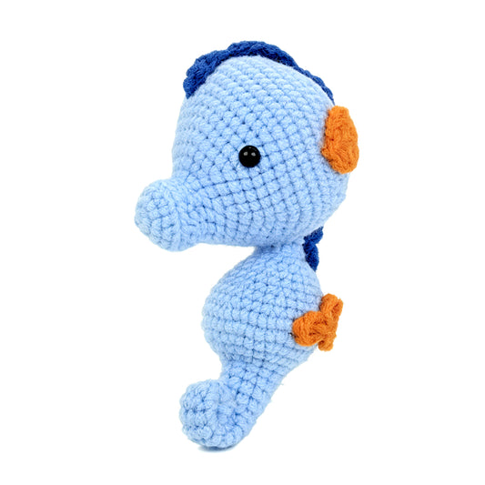 Crochet Seahorse Plush Toy, Handmade Blue Amigurumi Ocean Animal Doll Gift