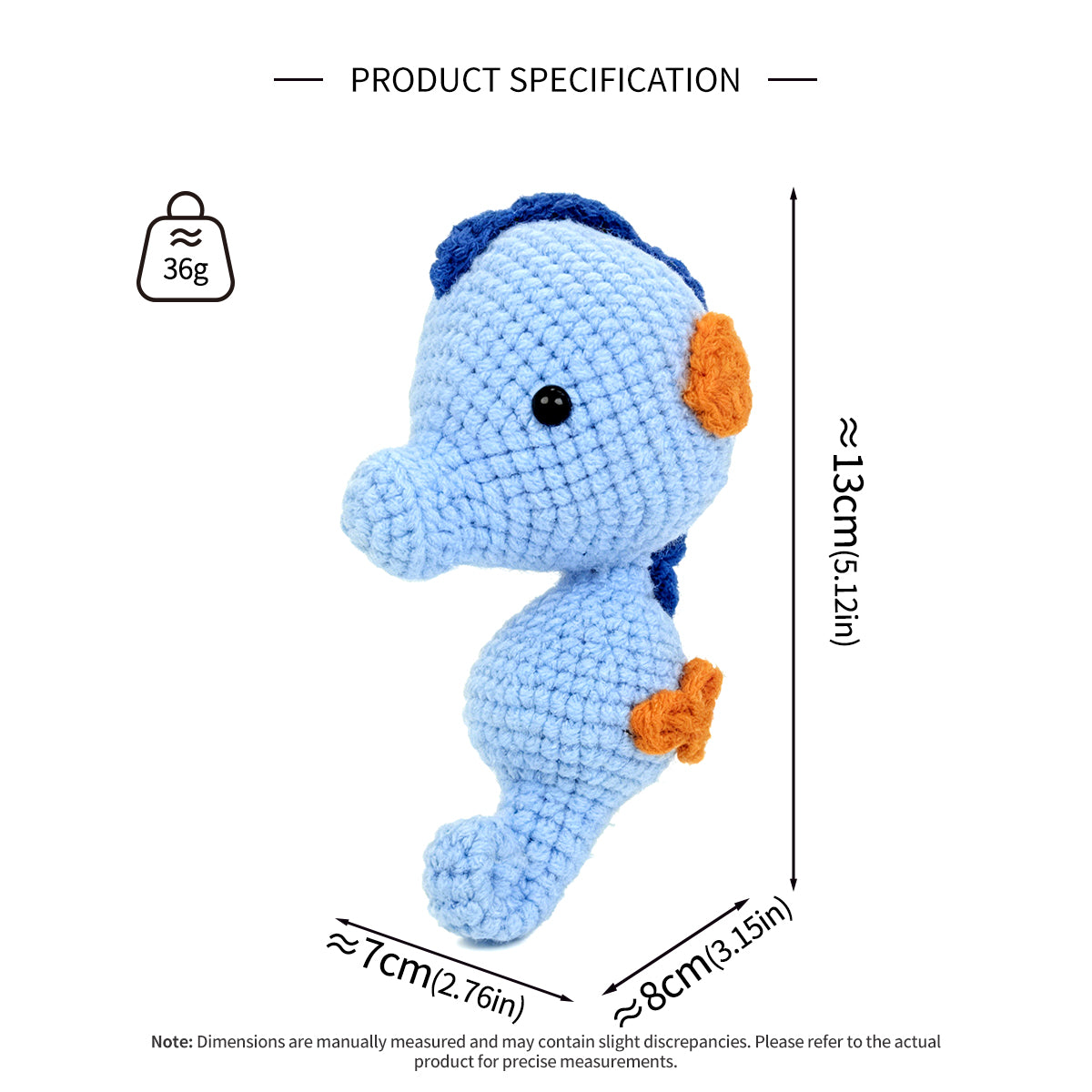 Crochet Seahorse Plush Toy, Handmade Blue Amigurumi Ocean Animal Doll Gift