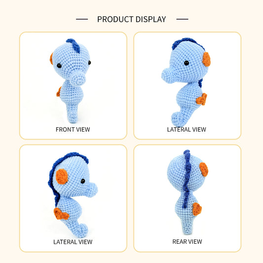 Crochet Seahorse Plush Toy, Handmade Blue Amigurumi Ocean Animal Doll Gift