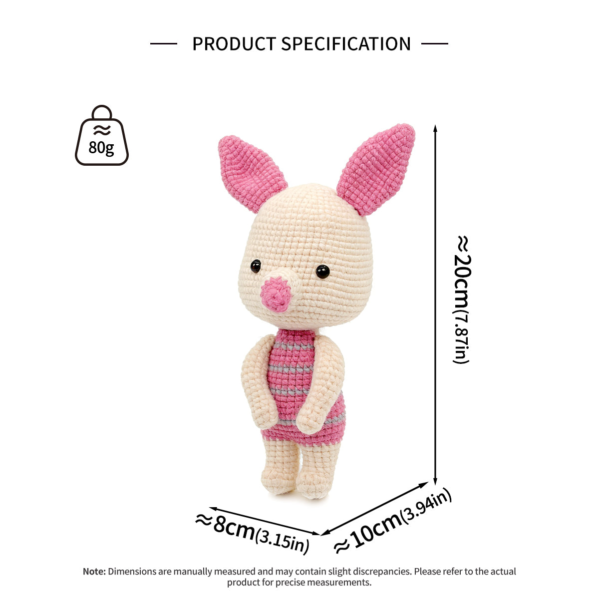 Handmade Crochet Pink Pig Plush - Cute Amigurumi Baby Pig Toy