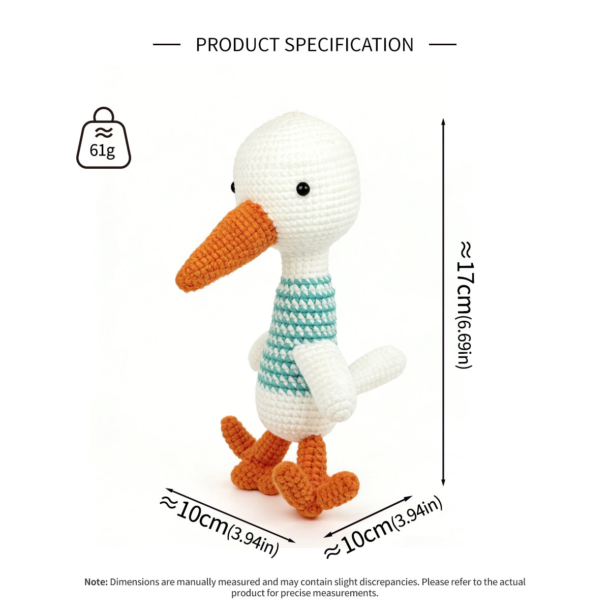 Crochet Stork Plush Toy, Handmade Amigurumi Bird Doll Gift