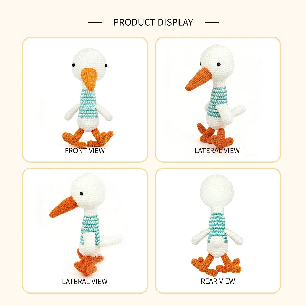 Crochet Stork Plush Toy, Handmade Amigurumi Bird Doll Gift