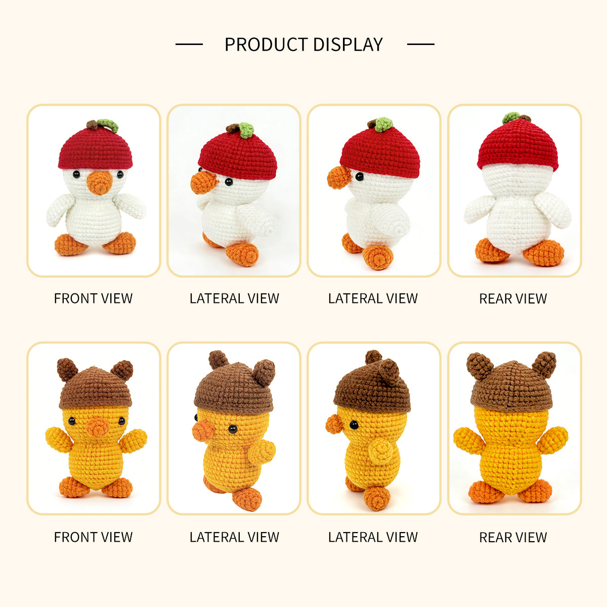 Crochet Duck Plush Toy Set, Handmade Amigurumi Bird Dolls Gift