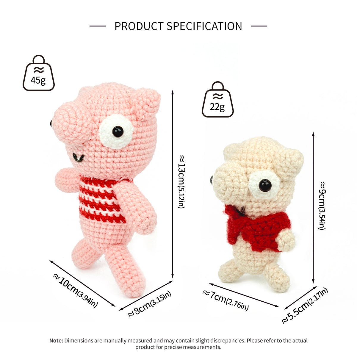 Crochet Pig Plush Toy Set, Handmade Amigurumi Animal Dolls Gift
