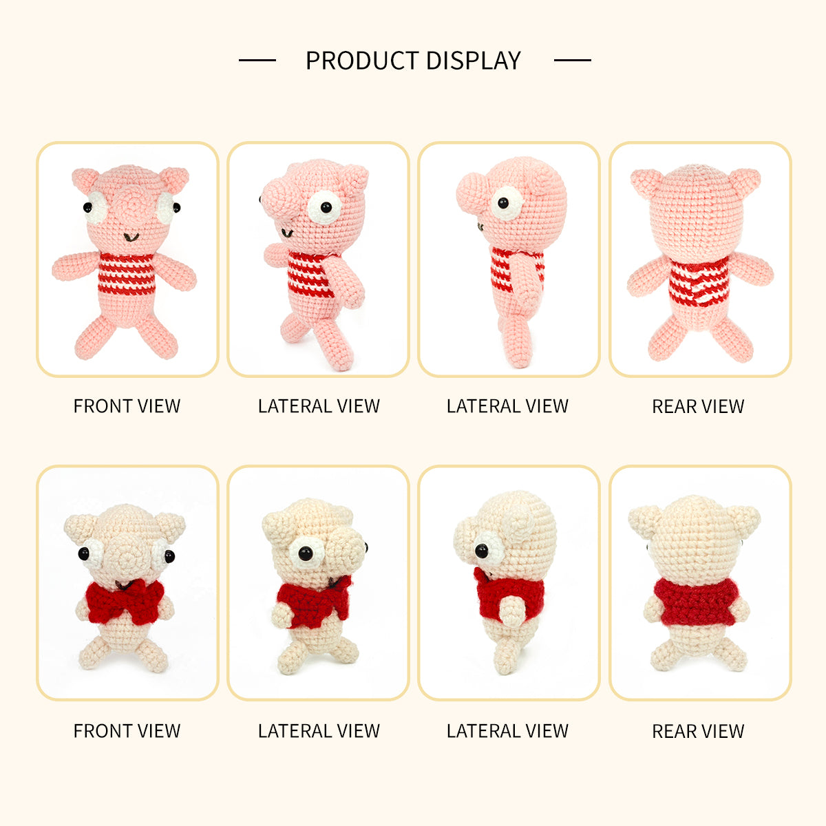Crochet Pig Plush Toy Set, Handmade Amigurumi Animal Dolls Gift