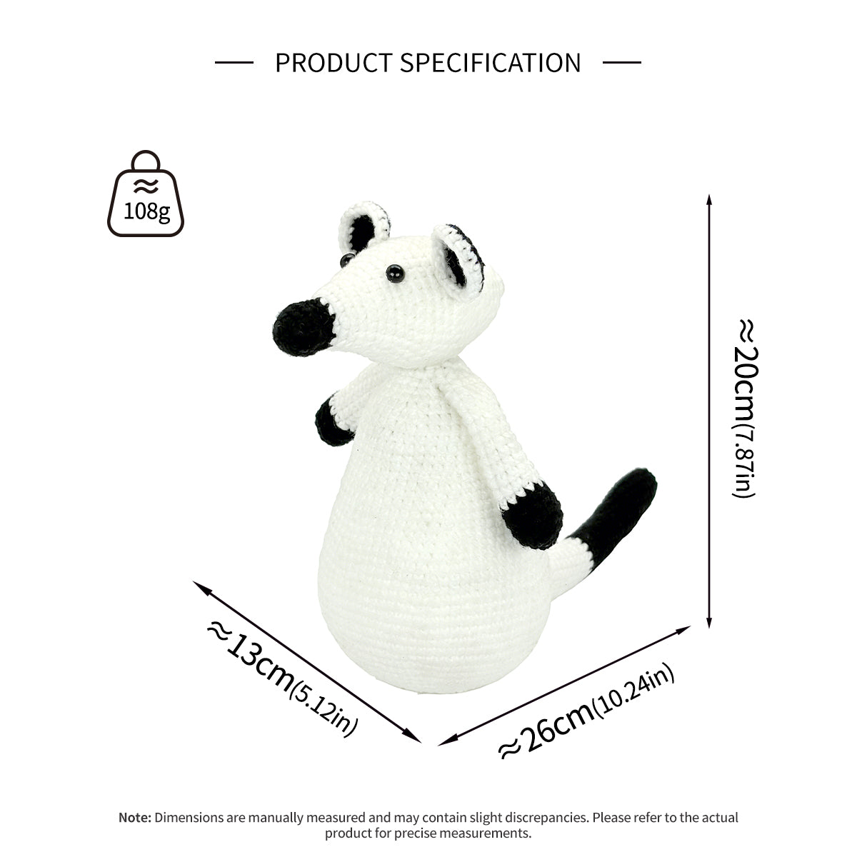 Handmade Crochet Polar Bear Plush - Black and White Sensory Baby Toy