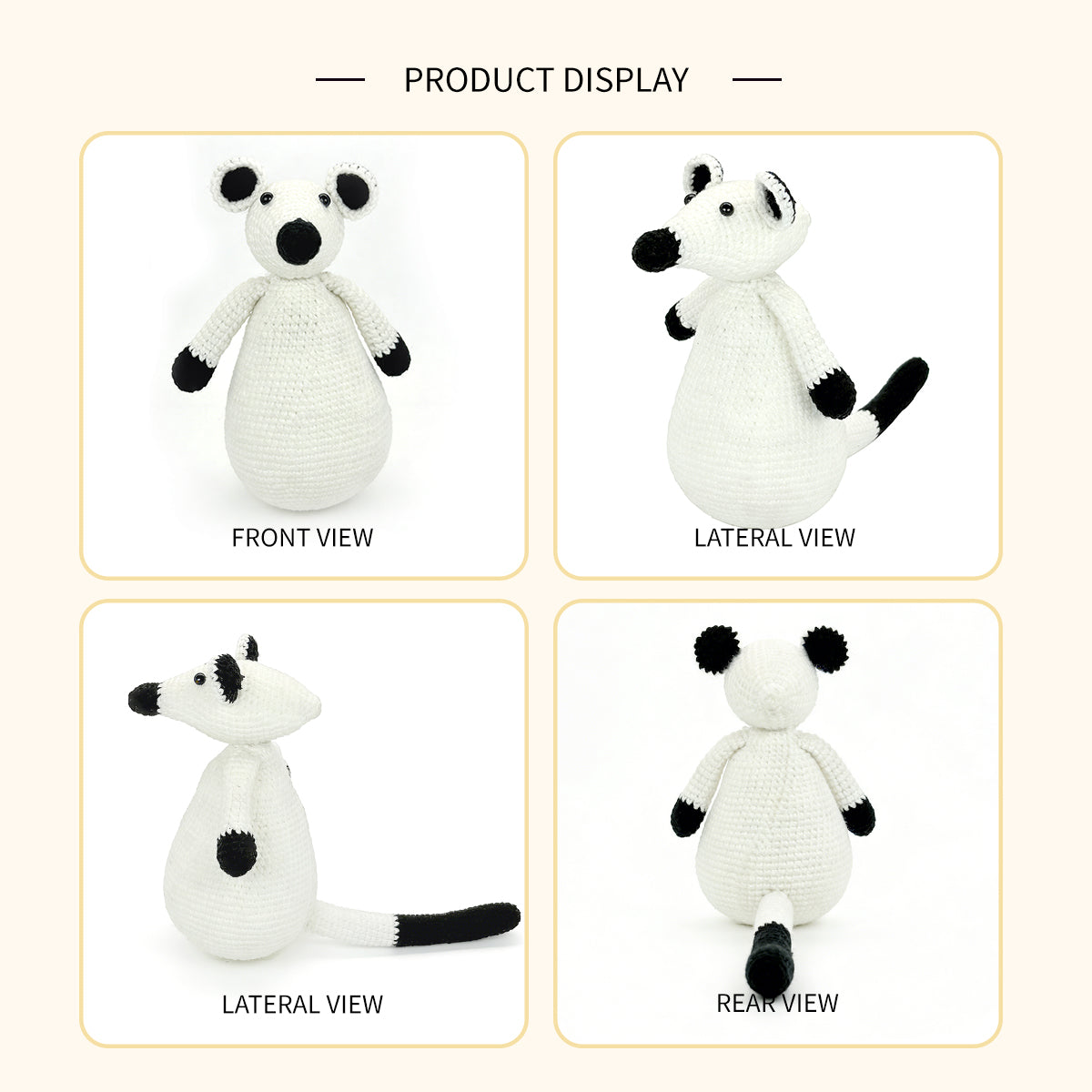 Handmade Crochet Polar Bear Plush - Black and White Sensory Baby Toy