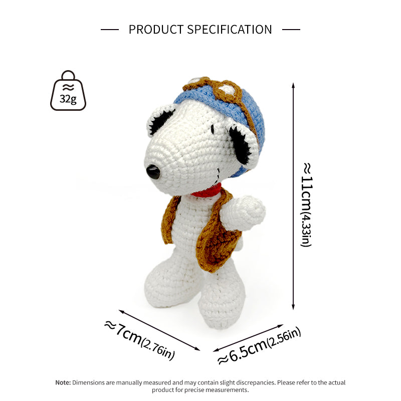Crochet Aviator Dog Plush Toy, Handmade Amigurumi Pilot Puppy Gift