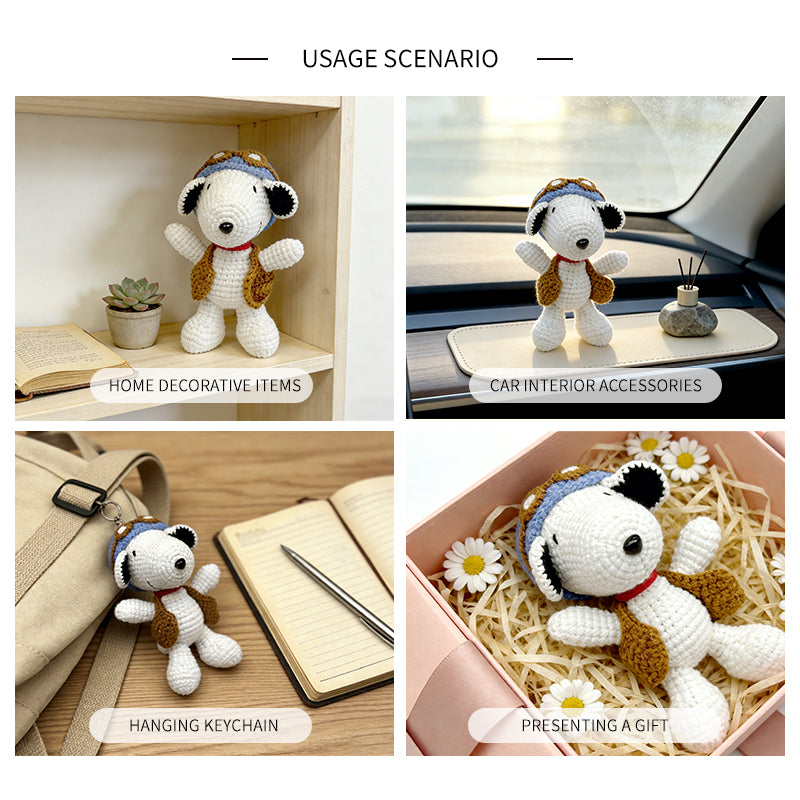 Crochet Aviator Dog Plush Toy, Handmade Amigurumi Pilot Puppy Gift