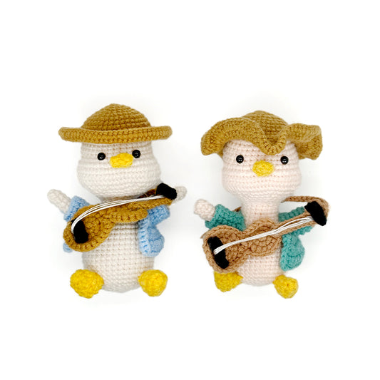 Crochet Music Bird Plush Toy Set, Handmade Amigurumi Duck Dolls Gift