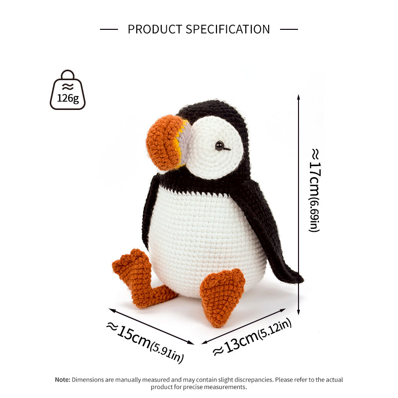 Crochet Puffin Plush Toy, Handmade Amigurumi Bird Doll Gift