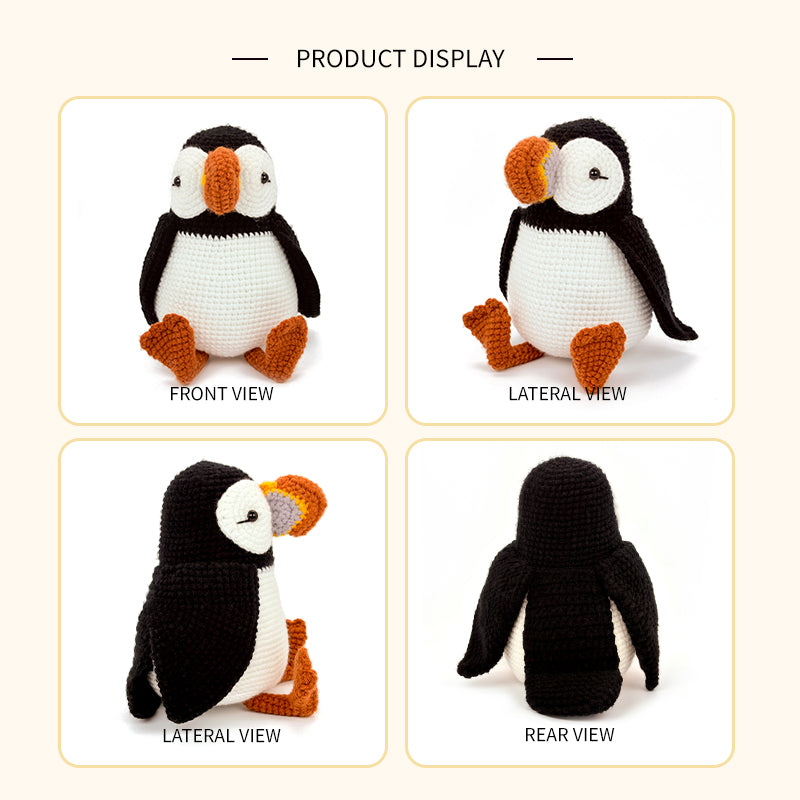 Crochet Puffin Plush Toy, Handmade Amigurumi Bird Doll Gift