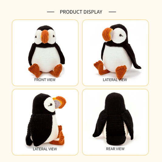 Crochet Puffin Plush Toy, Handmade Amigurumi Bird Doll Gift