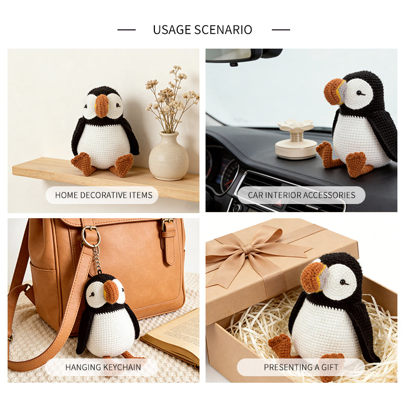 Crochet Puffin Plush Toy, Handmade Amigurumi Bird Doll Gift