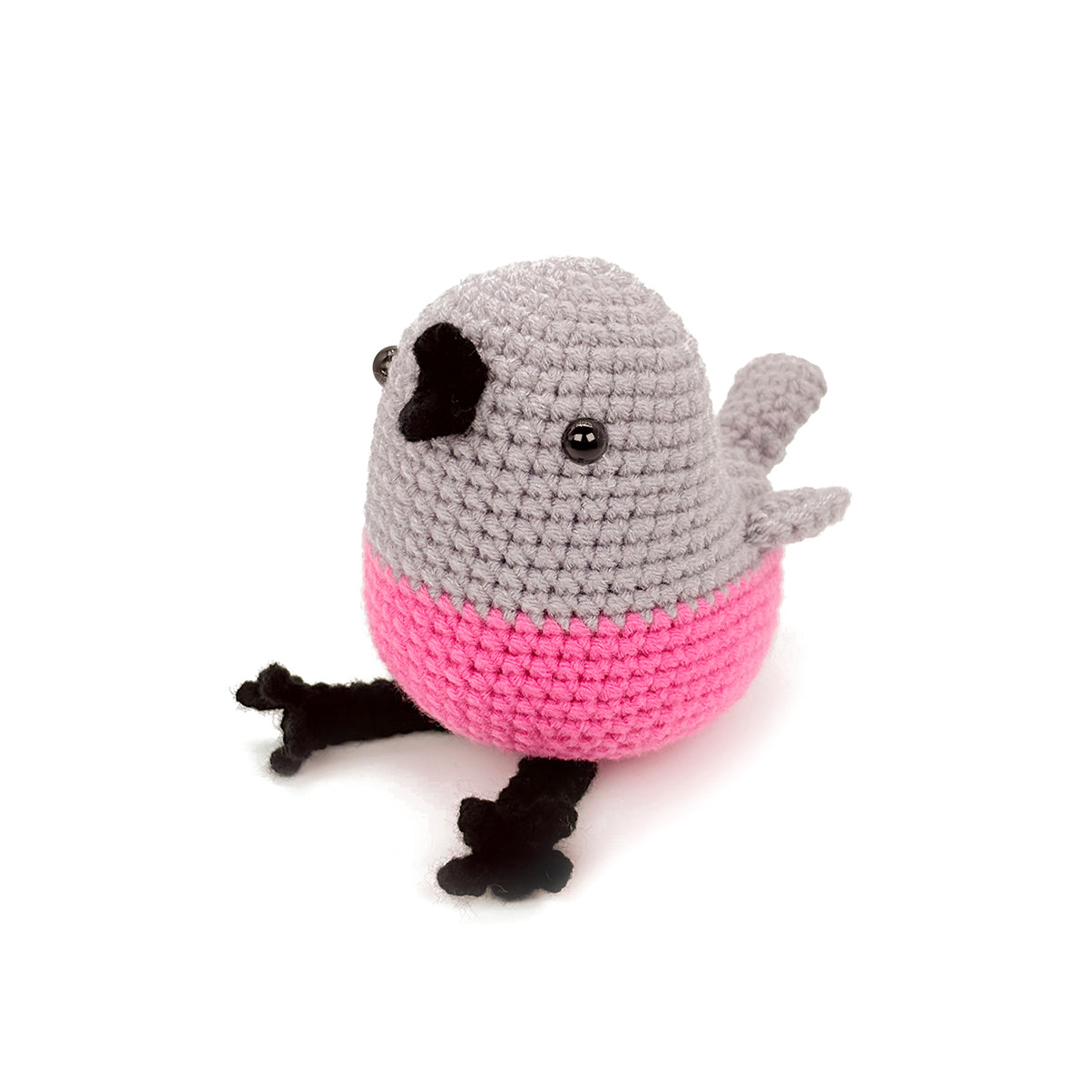 Crochet Bird Plush Toy, Handmade Gray Pink Amigurumi Animal Doll Gift
