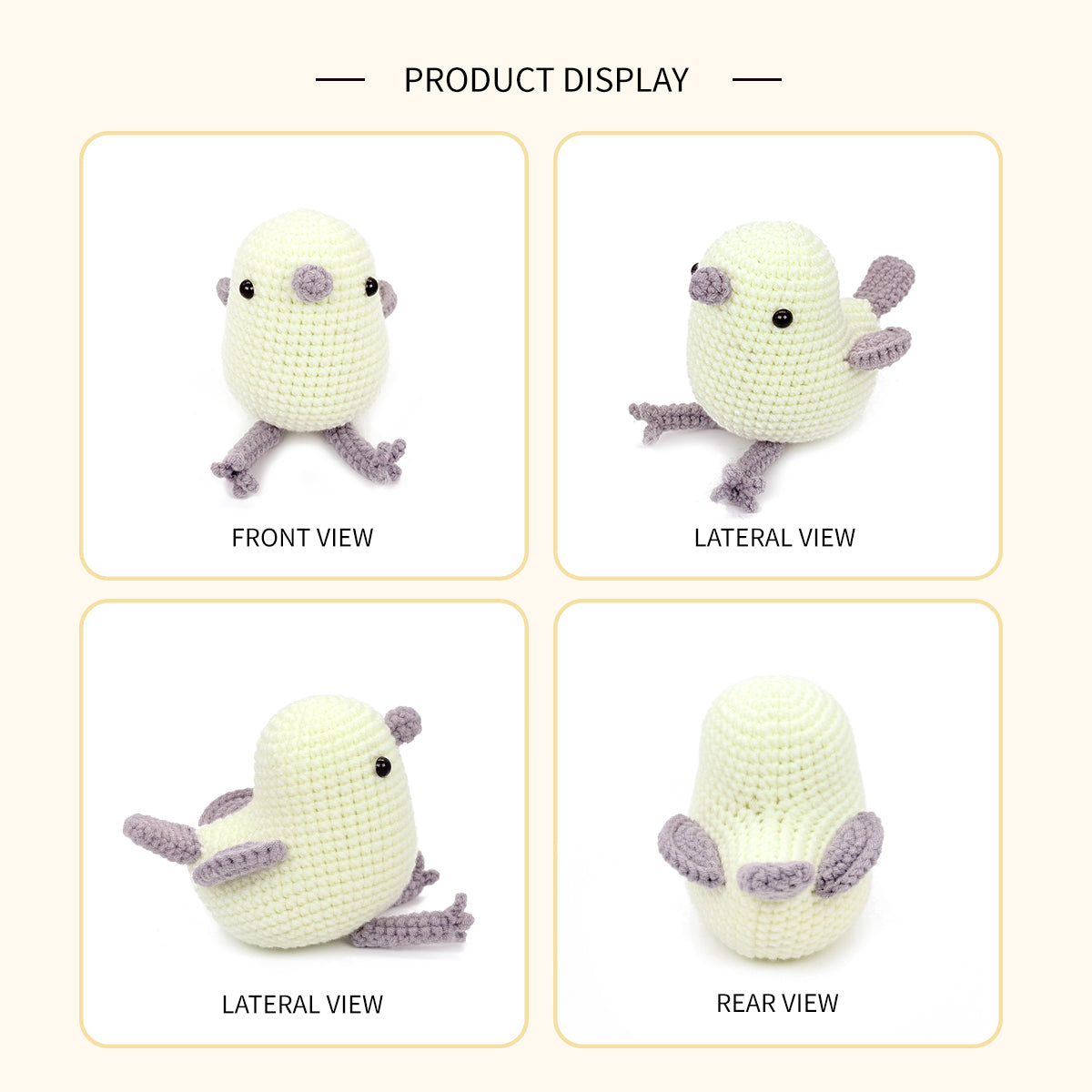 Crochet Bird Plush Toy, Handmade Cream Amigurumi Animal Doll Gift