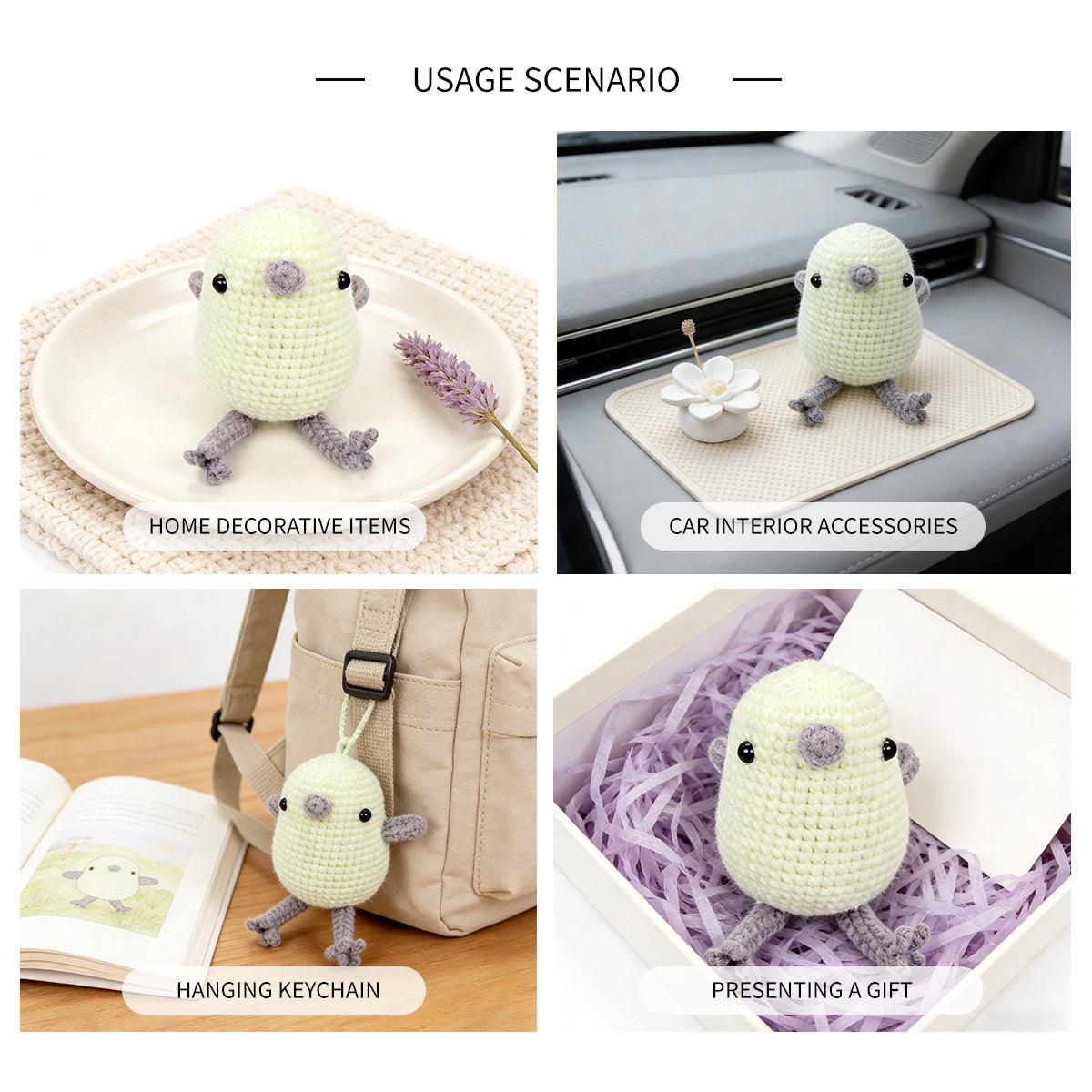 Crochet Bird Plush Toy, Handmade Cream Amigurumi Animal Doll Gift