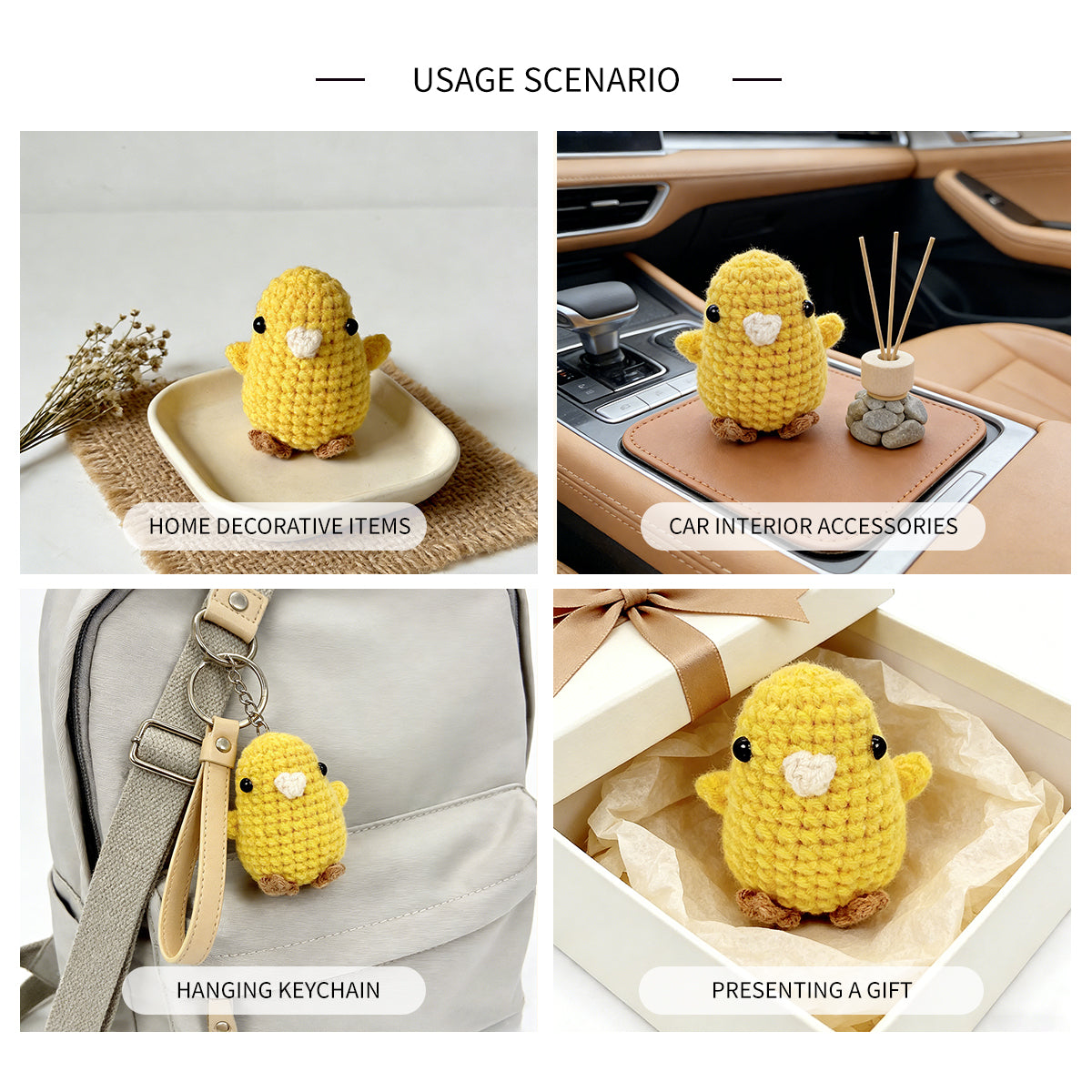 Crochet Chick Plush Toy, Handmade Yellow Amigurumi Bird Doll Gift