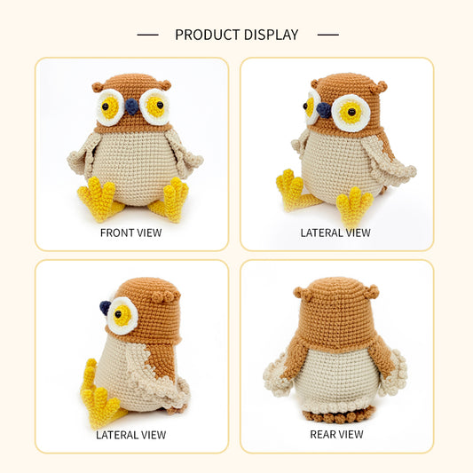 Crochet Owl Plush Toy, Handmade Amigurumi Bird Doll Gift