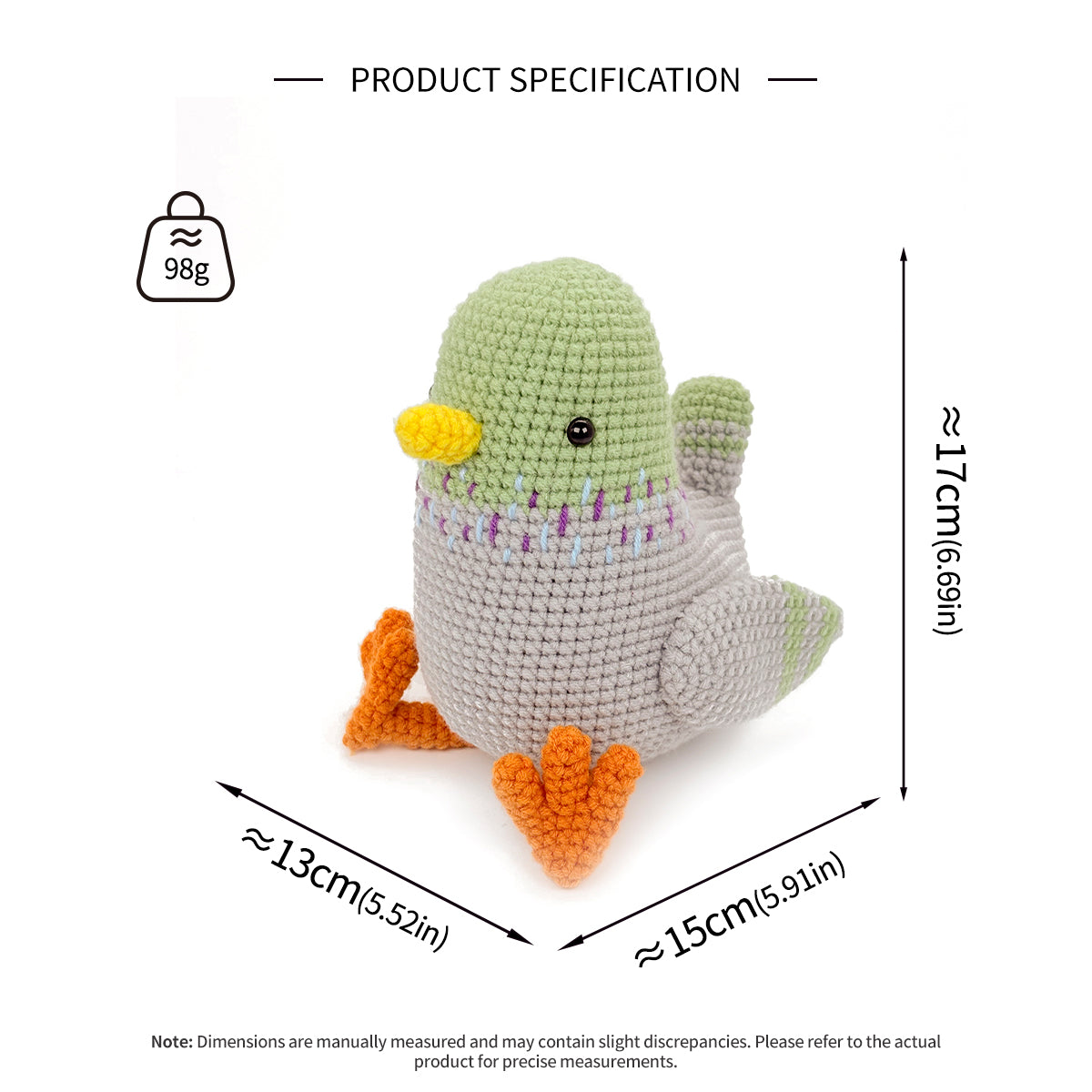 Crochet Pigeon Plush Toy, Handmade Amigurumi Bird Doll Gift