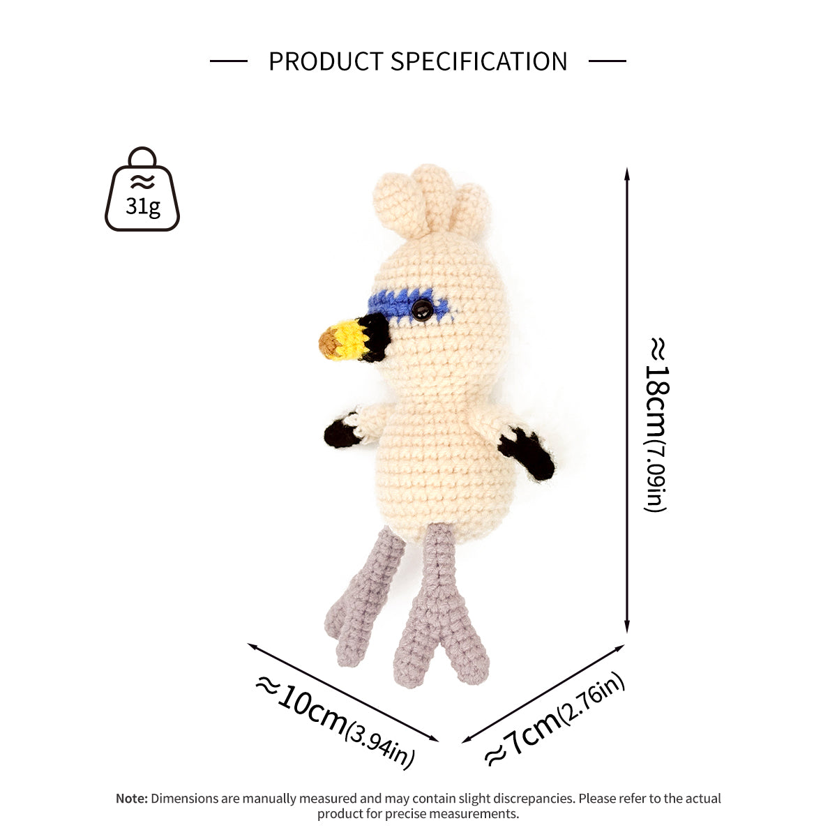 Crochet White Bird Plush Toy, Handmade Amigurumi Parrot Doll Gift