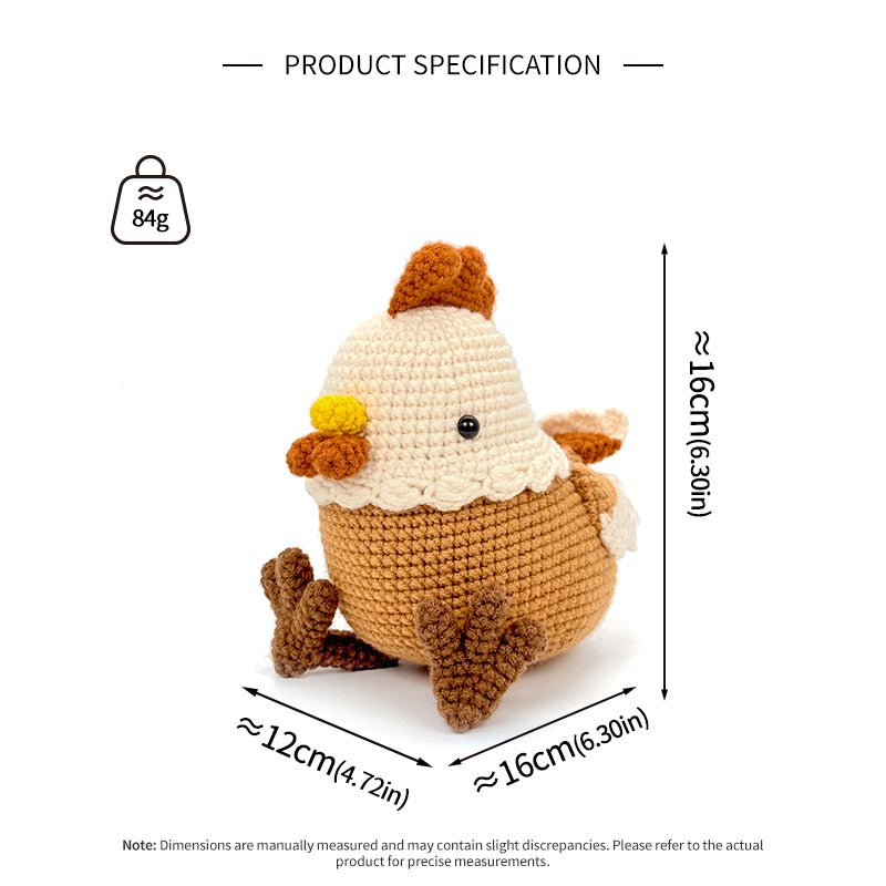 Crochet Chicken Plush Toy, Handmade Amigurumi Farm Animal Doll Gift