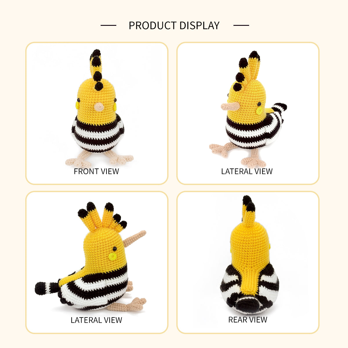 Crochet Hoopoe Bird Plush Toy, Handmade Amigurumi Animal Doll Gift
