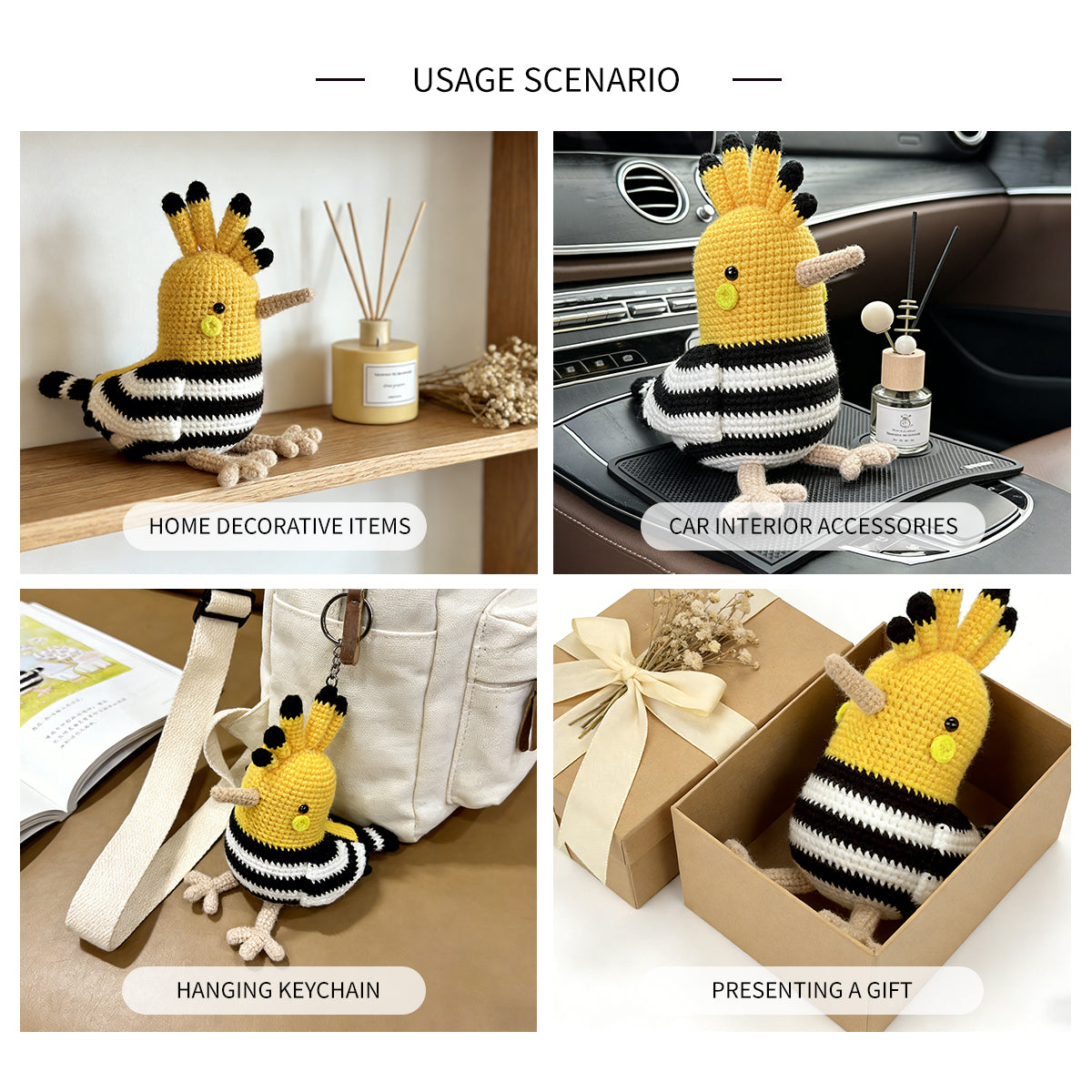 Crochet Hoopoe Bird Plush Toy, Handmade Amigurumi Animal Doll Gift