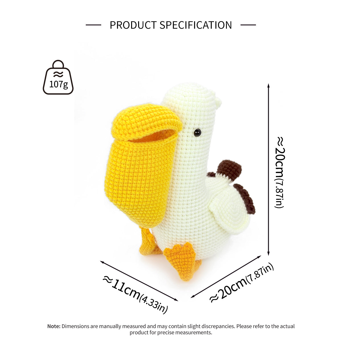 Crochet Pelican Plush Toy, Handmade Amigurumi Bird Doll Gift