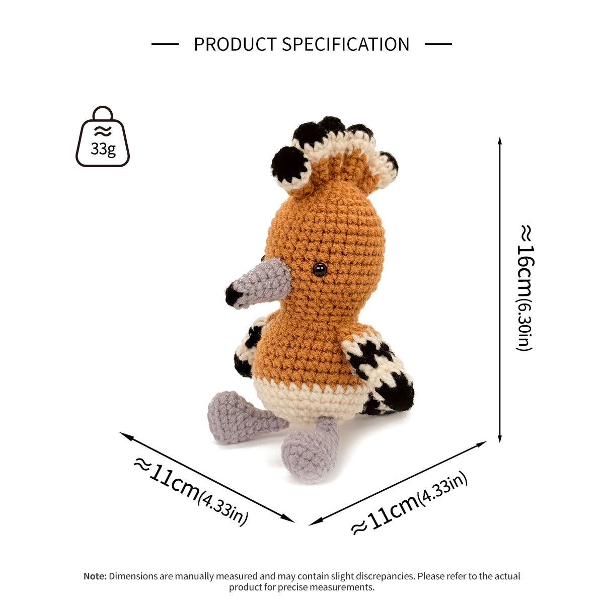 Crochet Hoopoe Bird Plush Toy, Handmade Amigurumi Animal Doll Gift