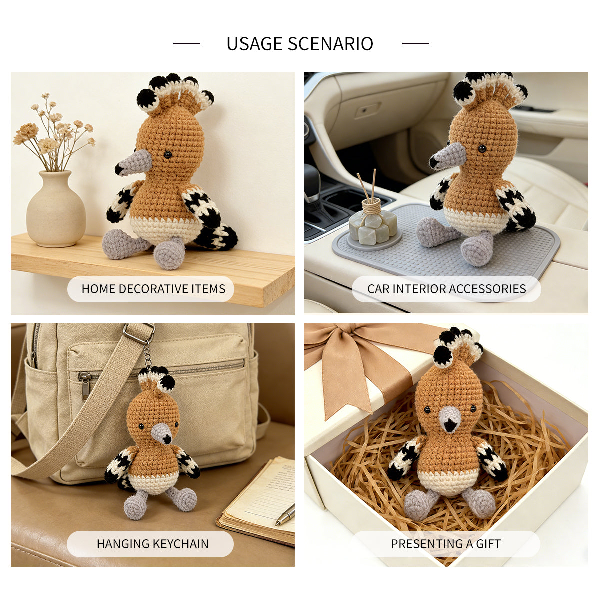 Crochet Hoopoe Bird Plush Toy, Handmade Amigurumi Animal Doll Gift