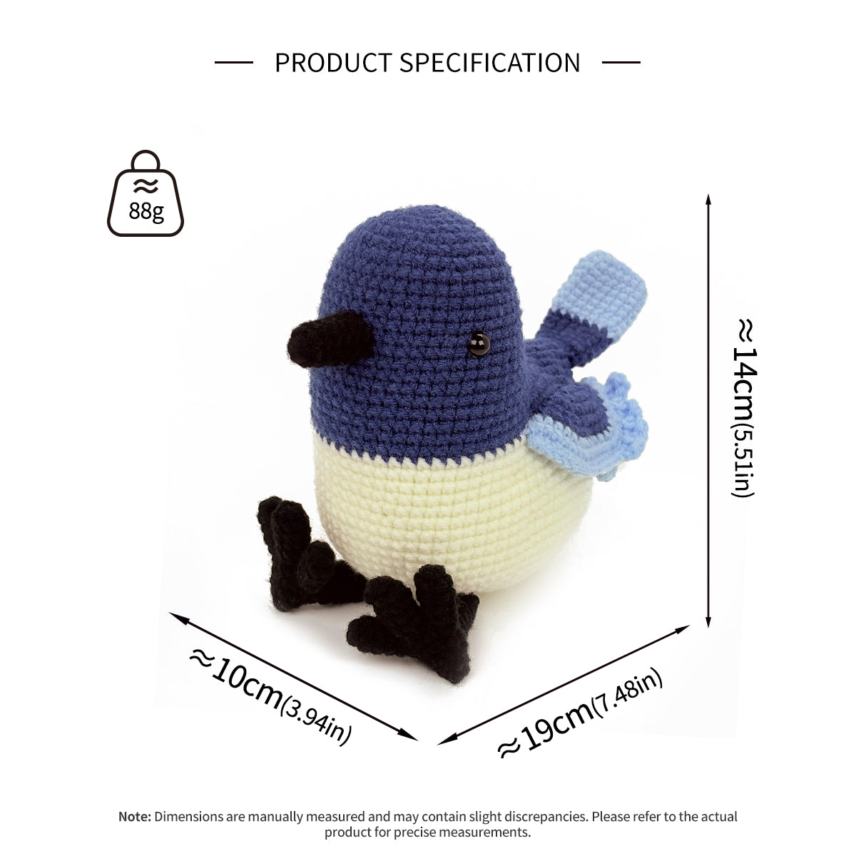 Crochet Blue Bird Plush Toy, Handmade Amigurumi Animal Doll Gift