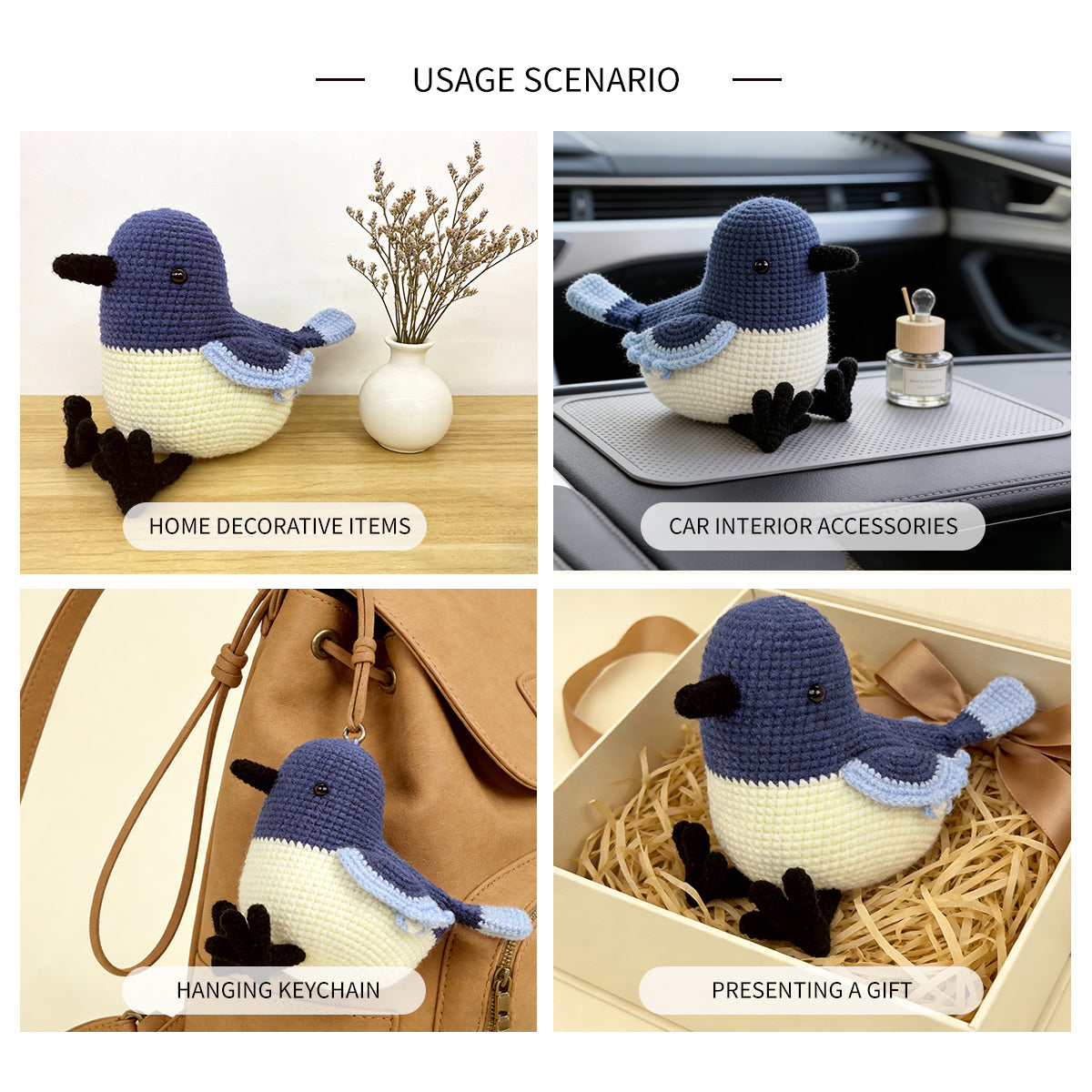 Crochet Blue Bird Plush Toy, Handmade Amigurumi Animal Doll Gift