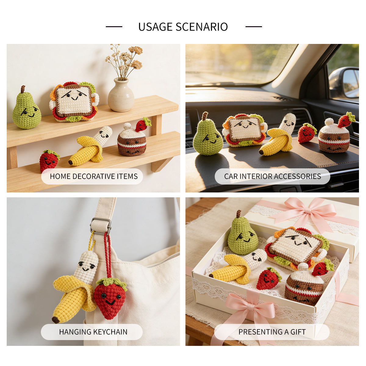 Handmade Crochet Play Food Set - Amigurumi Fruit and Sandwich Kitchen Toys