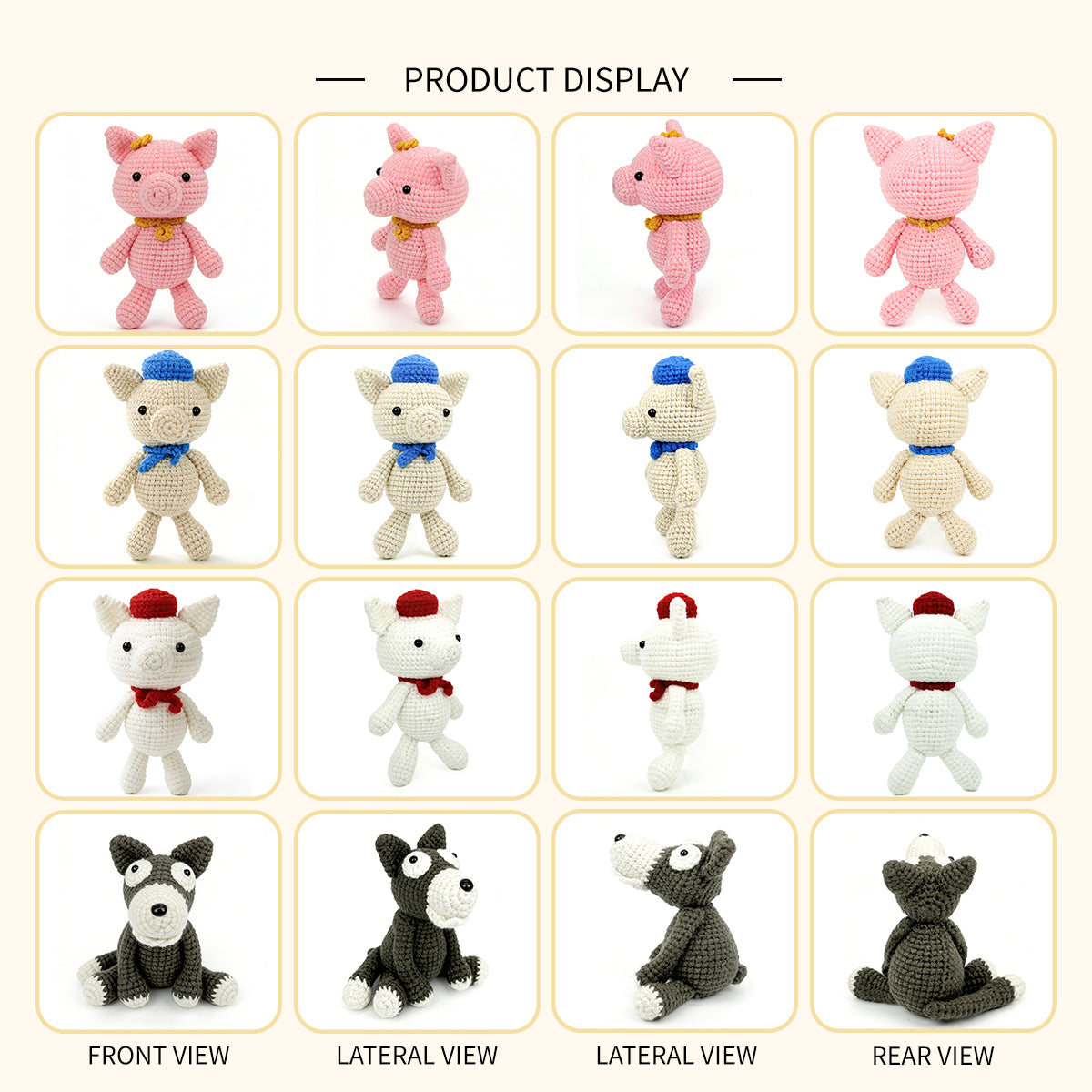 Three Little Pigs and Big Bad Wolf Crochet Toy Set - Storytime Amigurumi