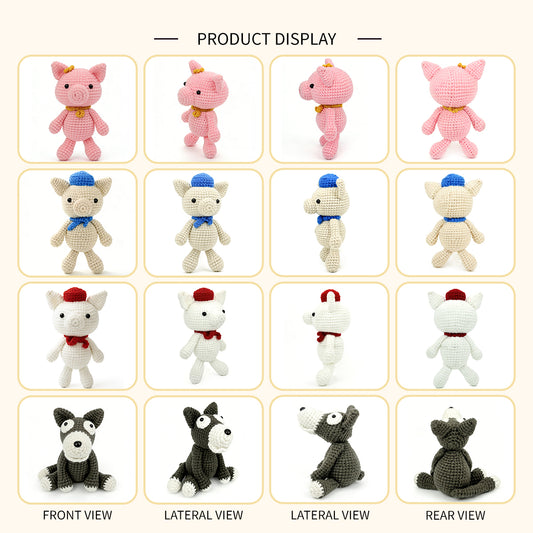 Three Little Pigs and Big Bad Wolf Crochet Toy Set - Storytime Amigurumi