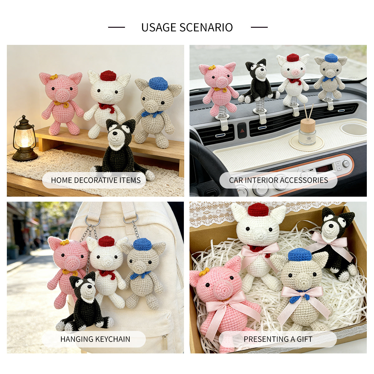 Three Little Pigs and Big Bad Wolf Crochet Toy Set - Storytime Amigurumi