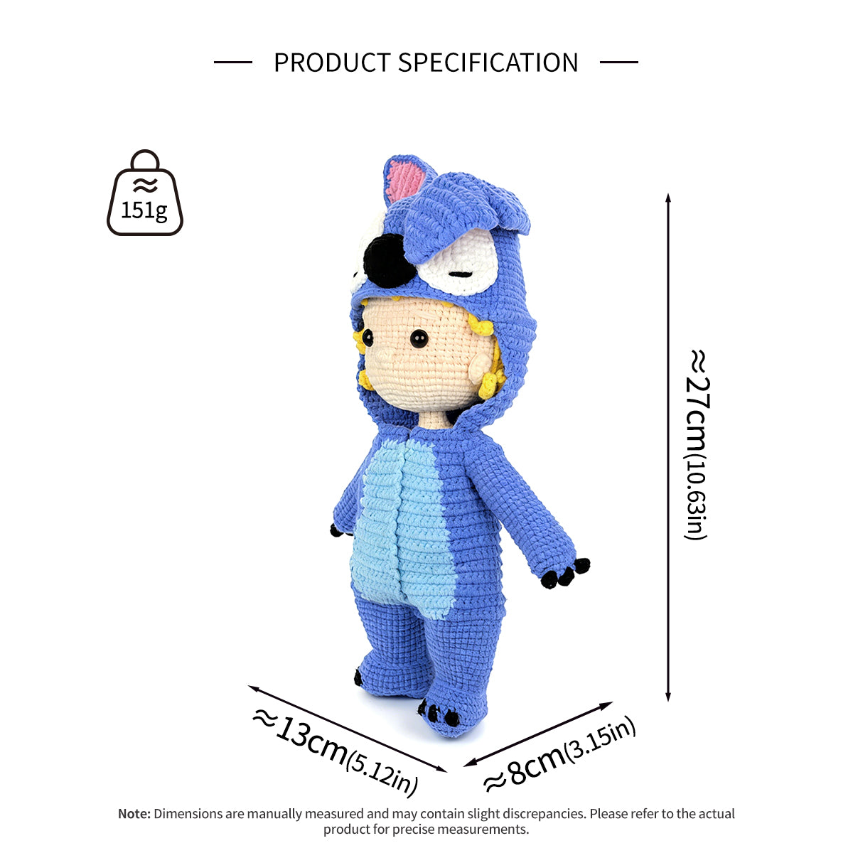 Handmade Amigurumi Doll in Blue Alien Costume - Cute Crochet Plush Toy