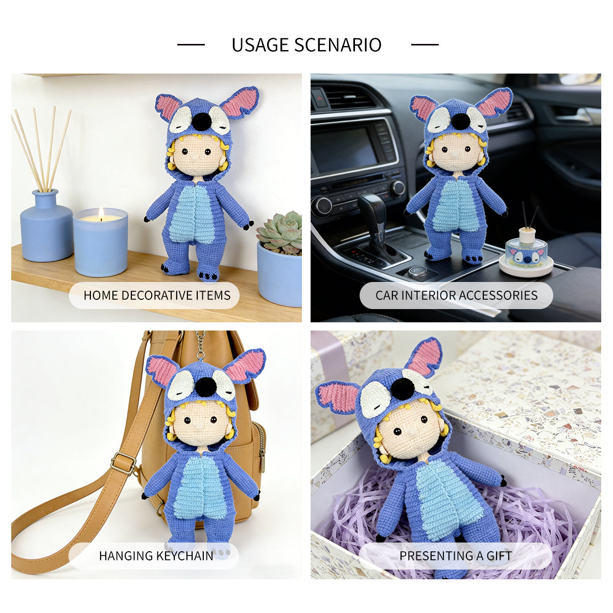 Handmade Amigurumi Doll in Blue Alien Costume - Cute Crochet Plush Toy