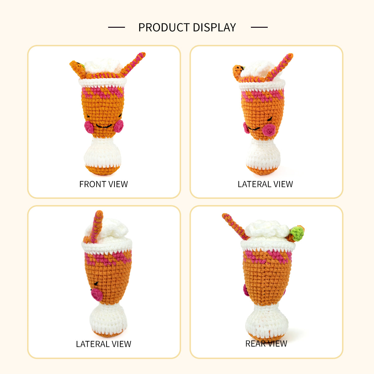 Kawaii Crochet Milkshake Plush - Amigurumi Ice Cream Sundae Decor