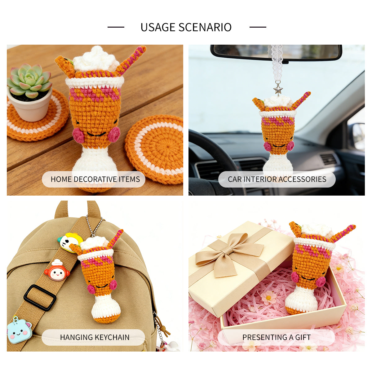 Kawaii Crochet Milkshake Plush - Amigurumi Ice Cream Sundae Decor