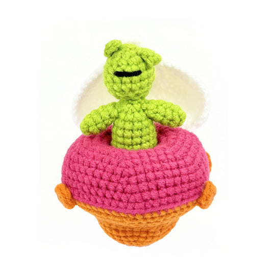 Handmade Crochet Alien in UFO Toy - Amigurumi Space Theme Nursery Decor