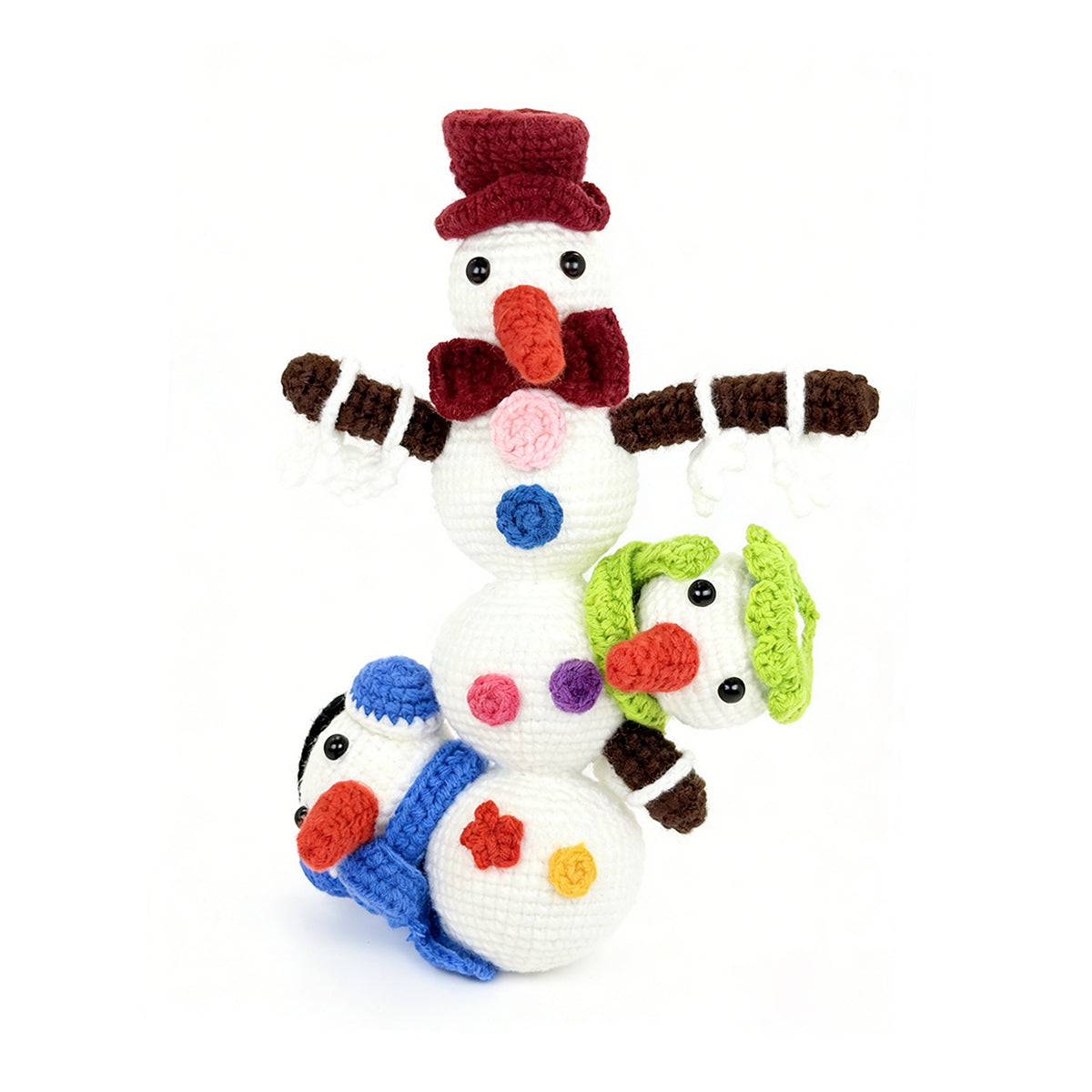 Handmade Crochet Stacked Snowmen - Amigurumi Christmas Holiday Decor
