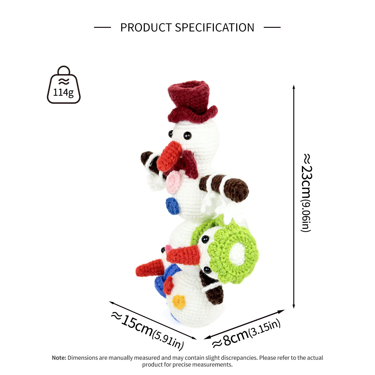 Handmade Crochet Stacked Snowmen - Amigurumi Christmas Holiday Decor