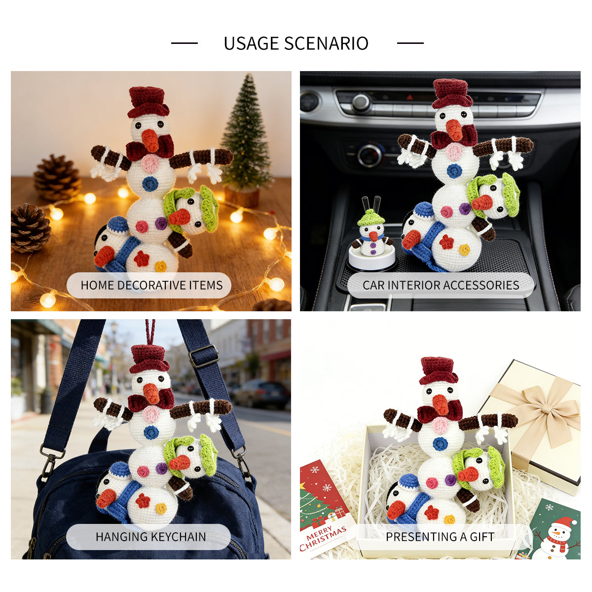 Handmade Crochet Stacked Snowmen - Amigurumi Christmas Holiday Decor